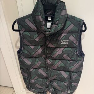 Burberry Dark Green & Charcoal Quilted Logo Vest